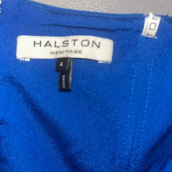 HALSTON HERITAGE Notched Strapless Gown Blue Size 4 - Picture 7 of 9